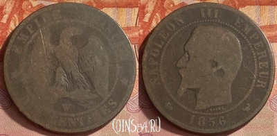 Франция 10 сантимов 1856 года W, KM# 771, 418o-018