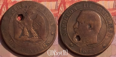 Франция 10 сантимов 1857 года BB, KM# 771, 445-032