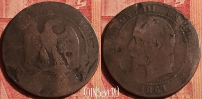 Франция 10 сантимов 1861 года, KM# 798, 386o-100