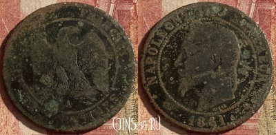 Франция 10 сантимов 1861 A, KM# 798, 106q-064 ♛