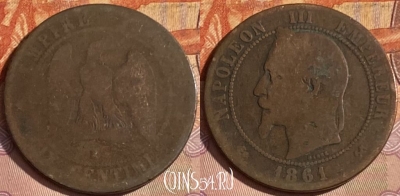 Франция 10 сантимов 1861 K, KM# 798, 336p-001 ♛