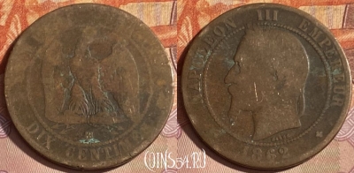 Франция 10 сантимов 1862 BB, KM# 798, 331p-021 ♛