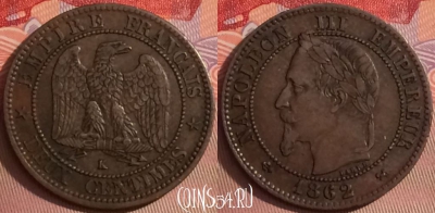 Франция 2 сантима 1862 года K, KM# 796, 085j-106 ♛
