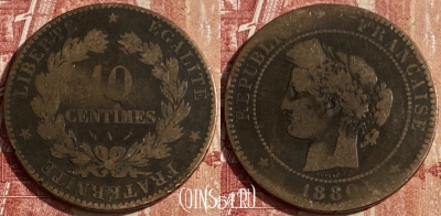 Франция 10 сантимов 1880 года, KM# 815, 440p-112 ♛