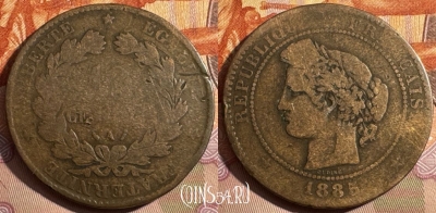 Франция 10 сантимов 1885 г., редкая, KM# 815, 369s-091 ♛