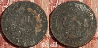 Франция 10 сантимов 1886 года, редкая, KM# 815, 404p-012 ♛