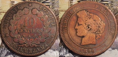 Франция 10 сантимов 1896 года, KM# 815, 238-104