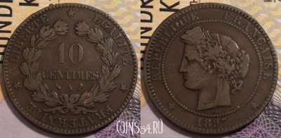 Франция 10 сантимов 1897 года, KM# 815, 235-094 ♛