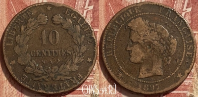 Франция 10 сантимов 1897 года, KM# 815, 315q-060 ♛