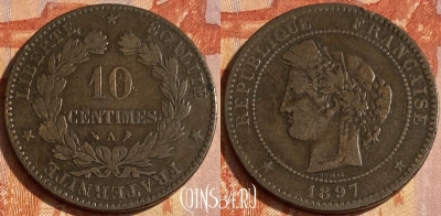 Франция 10 сантимов 1897 года, KM# 815, 463q-076 ♛