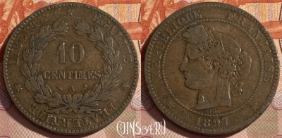 Франция 10 сантимов 1897 года, KM# 815, 490р-068 ♛