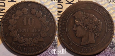 Франция 10 сантимов 1898 года, KM# 815, 200-113