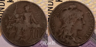 Франция 10 сантимов 1898 года, KM# 843, 229-142