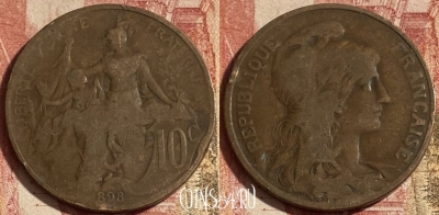 Франция 10 сантимов 1898 года, KM# 843, 261p-042 ♛