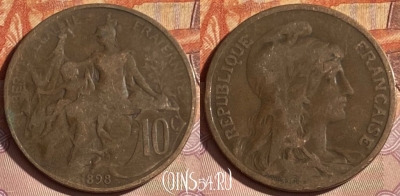 Франция 10 сантимов 1898 года, KM# 843, 333p-026 ♛
