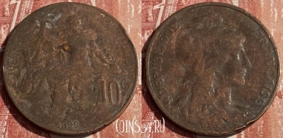 Франция 10 сантимов 1899 года, KM# 843, 138q-110 ♛