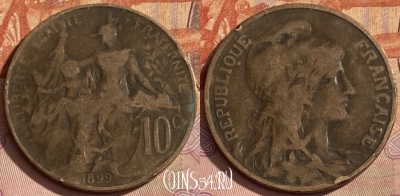 Франция 10 сантимов 1899 года, KM# 843, 364p-010 ♛