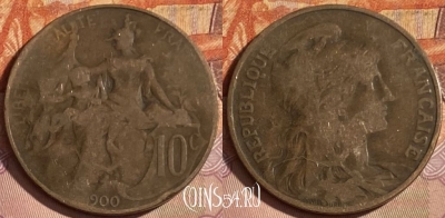 Франция 10 сантимов 1900 года, KM# 843, 335p-007 ♛