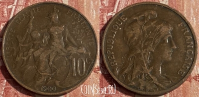 Франция 10 сантимов 1900 года, KM# 843, 426p-042 ♛