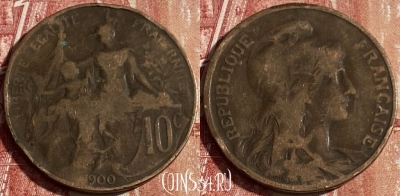 Франция 10 сантимов 1900 года, KM# 843, 436p-051 ♛