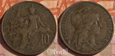 Франция 10 сантимов 1900 года, KM# 843, 490р-044 ♛