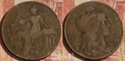 Франция 10 сантимов 1901 года, KM# 843, 266p-068 ♛