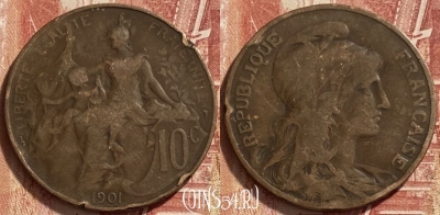 Франция 10 сантимов 1901 года, KM# 843, 315q-007 ♛