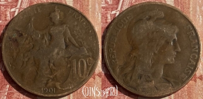 Франция 10 сантимов 1901 года, KM# 843, 438p-098 ♛