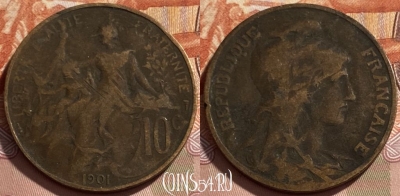 Франция 10 сантимов 1901 года, KM# 843, 494р-132 ♛