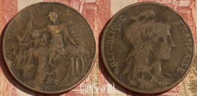 Франция 10 сантимов 1902 года, KM# 843, 260p-100 ♛
