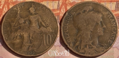 Франция 10 сантимов 1902 года, KM# 843, 335p-022 ♛
