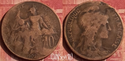 Франция 10 сантимов 1902 года, KM# 843, 370o-011 ♛