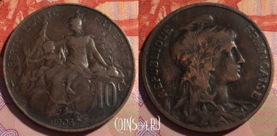 Франция 10 сантимов 1903 года, KM# 843, 178c-104