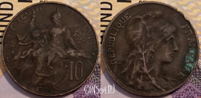 Франция 10 сантимов 1904 года, KM# 843, 229-144