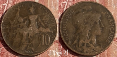 Франция 10 сантимов 1904 года, KM# 843, 428p-078 ♛
