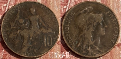 Франция 10 сантимов 1904 года, KM# 843, 428p-129 ♛
