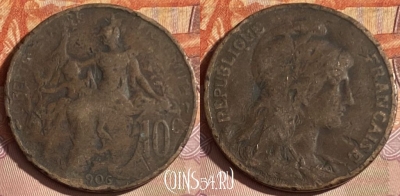 Франция 10 сантимов 1906 года, KM# 843, 328p-011 ♛