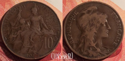 Франция 10 сантимов 1907 года, KM# 843, 202i-119