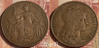 Франция 10 сантимов 1911 года, KM# 843, 092q-045 ♛