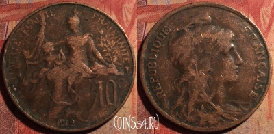 Франция 10 сантимов 1912 года, KM# 843, 179a-031