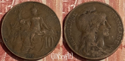 Франция 10 сантимов 1912 года, KM# 843, 438p-108 ♛