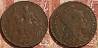 Франция 10 сантимов 1913 года, KM# 843, 329q-003 ♛