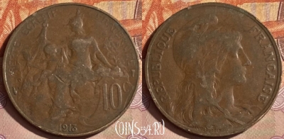 Франция 10 сантимов 1913 года, KM# 843, 333p-052 ♛