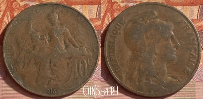 Франция 10 сантимов 1913 года, KM# 843, 413o-067 ♛