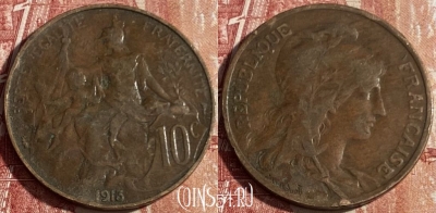 Франция 10 сантимов 1913 года, KM# 843, 428p-112 ♛