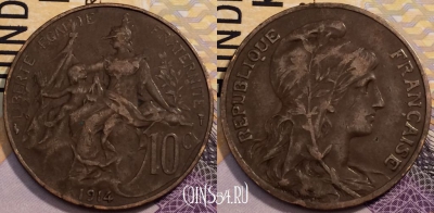 Франция 10 сантимов 1914 года, KM# 843, 233-005