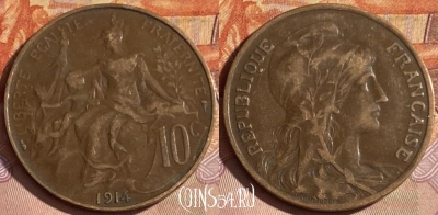 Франция 10 сантимов 1914 года, KM# 843, 334p-080 ♛