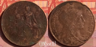 Франция 10 сантимов 1914 года, KM# 843, 396o-038 ♛