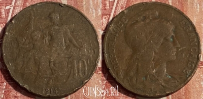 Франция 10 сантимов 1914 года, KM# 843, 429p-030 ♛