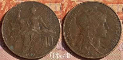 Франция 10 сантимов 1915 года, KM# 843, 334p-124 ♛